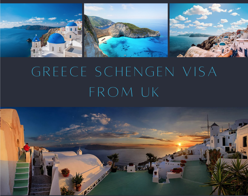 Greece Schengen visa from UK documents checklist with Parthenon background.
